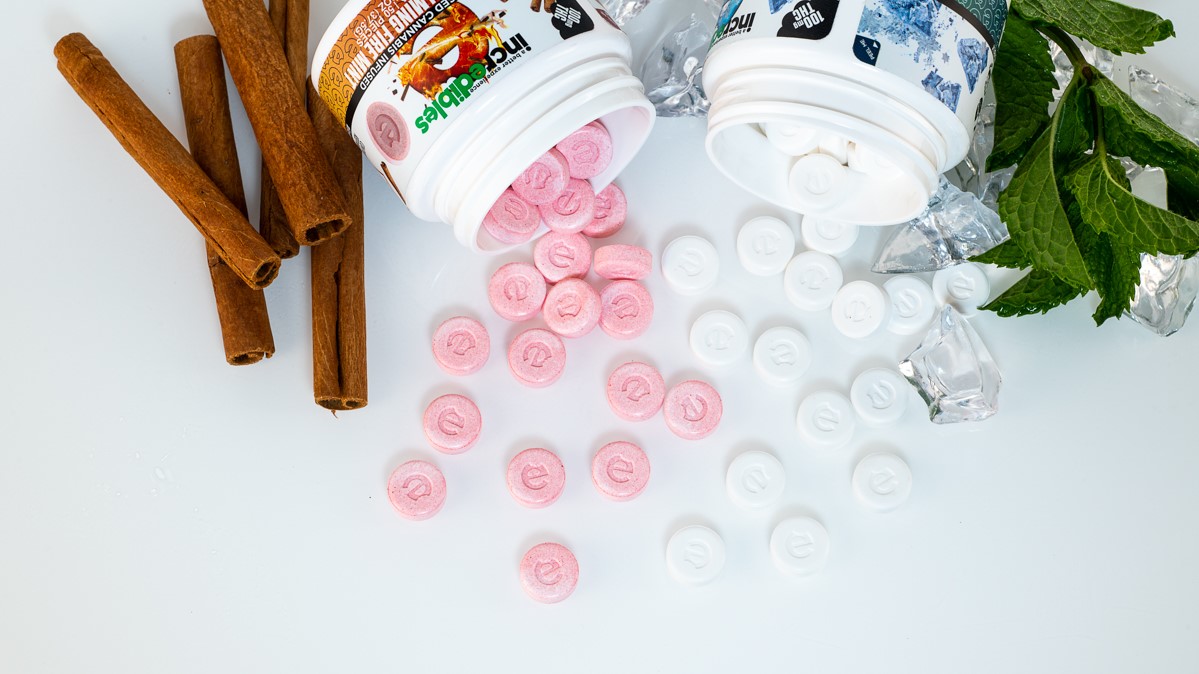 incredibles cannabis-infused Fire Mints and Ice Mints are stylishly displayed on a white surface. Microdosing is preferred among new consumers; safety is the number one reason consistency matters when it comes to cannabis edibles.